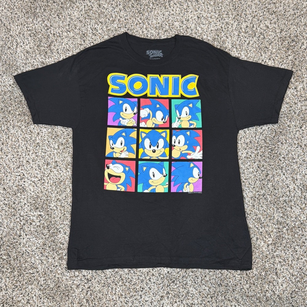 Sonic the Hedgehog UNISEX Large Black Cotton Graphic Print Crew Neck T-Shirt